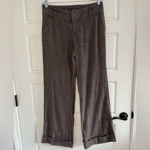 Banana Republic Martin Fit Linen Blend Pants Slacks Cuffed Hem Brown Size 8
